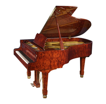 Bubinga wood grand piano isolated on white background