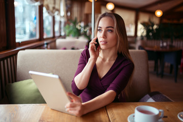 Businesswoman work in cafe