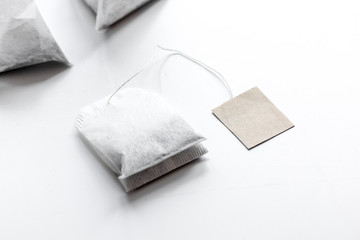 Close up teabag on white background mock-up