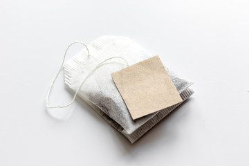 Close up lable of teabag on white background mock-up