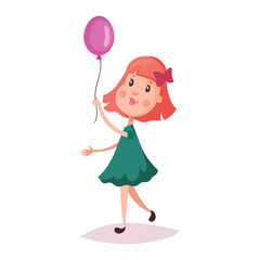 Girl or child, kid holding air balloon on rope