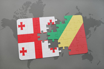 puzzle with the national flag of georgia and republic of the congo on a world map