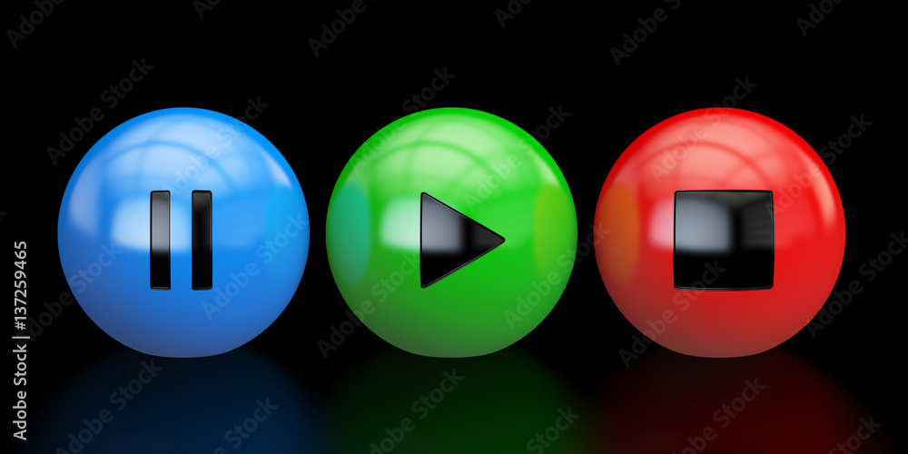 Poster media player buttons, 3d rendering