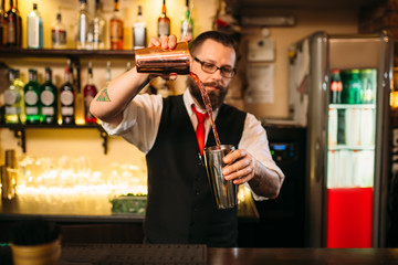 Barkeeper show behind restaurant bar counter
