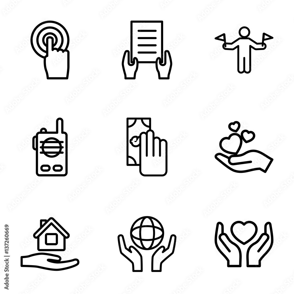 Poster set of 9 hold outline icons