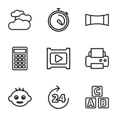 Set of 9 glossy outline icons