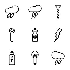 Set of 9 bolt outline icons