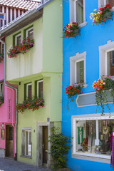 Fototapeta na wymiar Colorful houses in the Old Town, Lindau, Swabia, Bavaria, Germany, Europe
