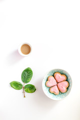 cookies for Valentine Day heartshaped white background top view pattern