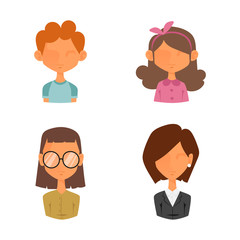 Set of people portrait face icons web avatars flat style vector.