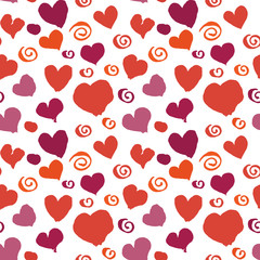 Black and white grunge hearts print seamless pattern, vector background