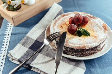 Fresh Creamy traditional cheesecake with grapes and sprinkled wi