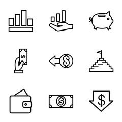 Set of 9 financial outline icons