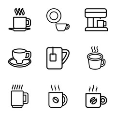 Set of 9 caffeine outline icons