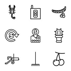 Set of 9 green outline icons