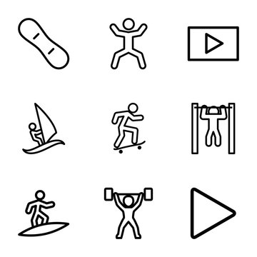 Set of 9 active outline icons