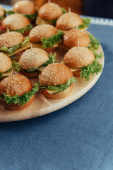 Hamburger on wood table. Home made burger. Fastfood meal