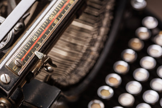 Vintage typewriter line, type bars, keys closeup