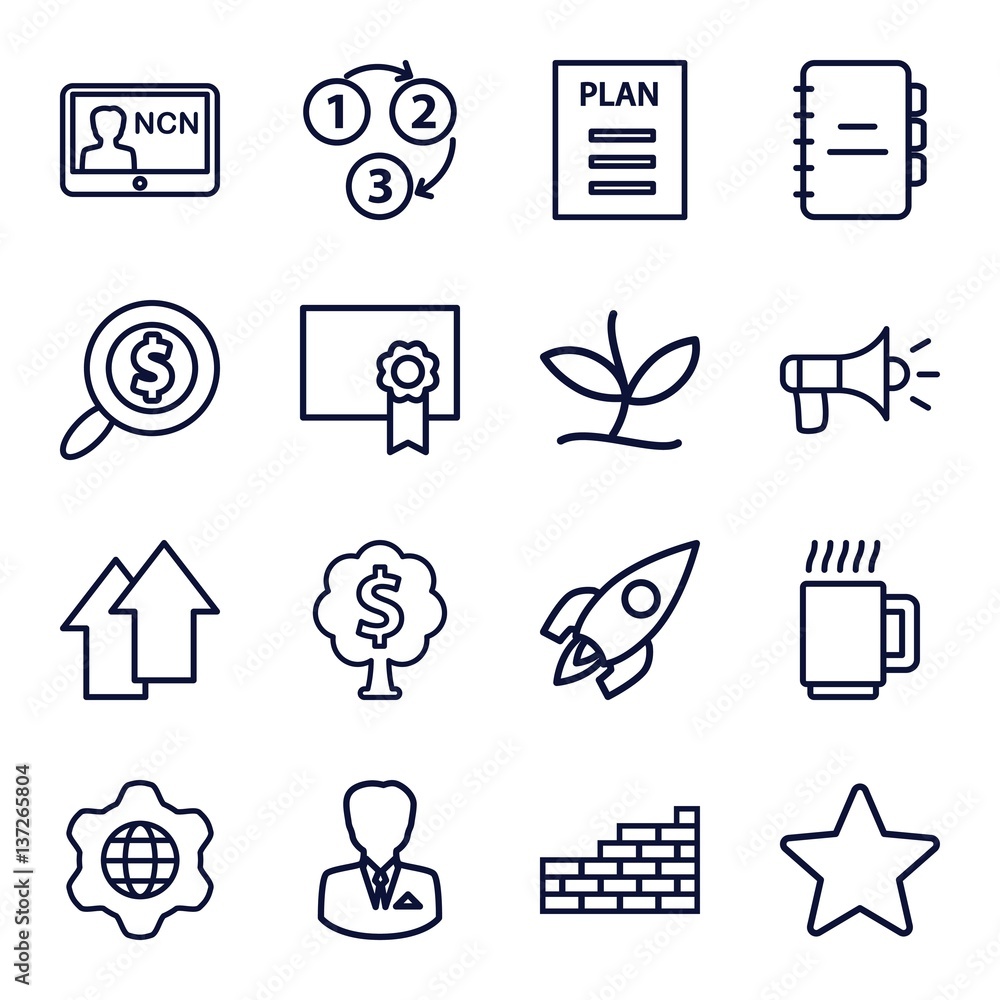 Poster set of 16 startup outline icons