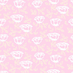 Vector pattern with white hand drawn rose flowers