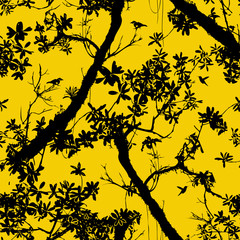 Seamless floral vector pattern with trees