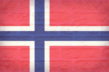 Vintage Norway flag texture  on bricks