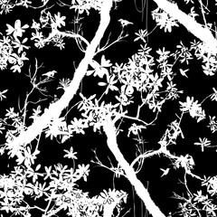 Seamless floral vector pattern with trees