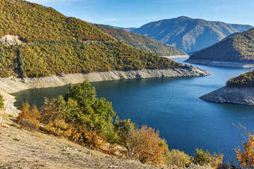 Obraz na płótnie Canvas Autumn forest around Meander of Vacha (Antonivanovtsy) Reservoir, Rhodopes Mountain, Bulgaria