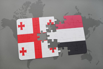 puzzle with the national flag of georgia and yemen on a world map