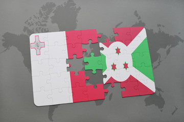 puzzle with the national flag of malta and burundi on a world map