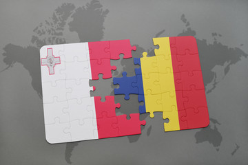 puzzle with the national flag of malta and chad on a world map