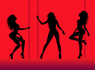 Silhouettes of young dancing beautiful woman
