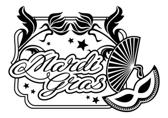 Silhouette frame with carnival masks and artistic written text 