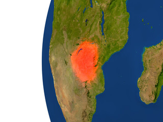 Zimbabwe on globe