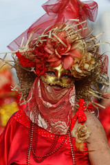 Tout en rouge au carnaval de Cayenne en Guyane fran&ccedil;aise