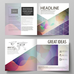 Business templates for bi fold square brochure, magazine, flyer, annual report. Leaflet cover, flat style vector layout. Bright color pattern, colorful design with shapes forming abstract background.