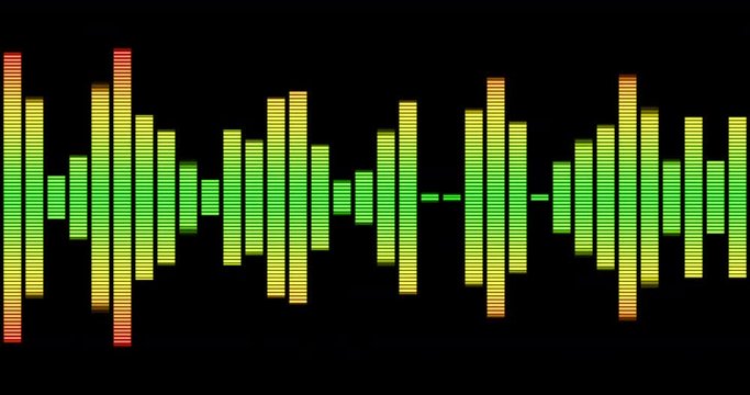 4K audio equalizer bars reflected on horizontal axis starting on green and peaking on red