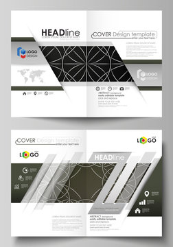 Business templates for bi fold brochure, magazine, flyer, booklet. Cover design template, vector layout in A4 size. Celtic pattern. Abstract ornament, geometric vintage texture, medieval ethnic style.