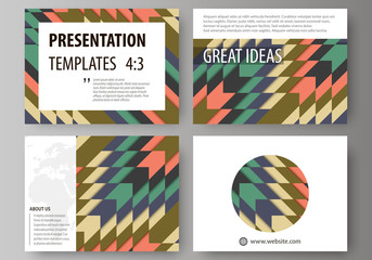 Set of business templates for presentation slides. Abstract vector layouts in flat design. Tribal pattern, geometrical ornament in ethno syle, ethnic hipster backdrop, vintage fashion background.