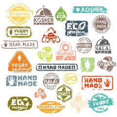 Obraz premium Vector retro teal vintage stamps for quality mark.