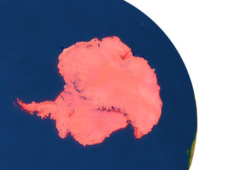Map of Antarctica in red