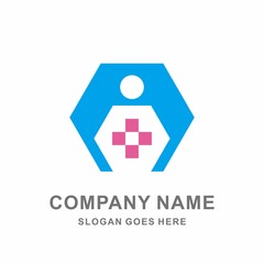 Obraz premium Medical Pharmacy Hexagon People Cross Hospital Nursing Clinic Business Company Stock Vector Logo Design Template