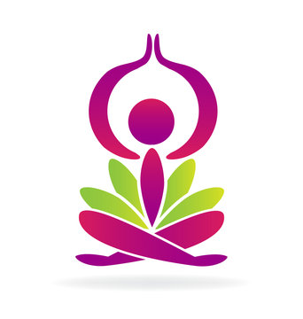 Yoga pray man with lotus flower logo