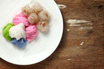 The traditional steamed rice skin dumplings represent the thai dessert and cuisine concept related idea.