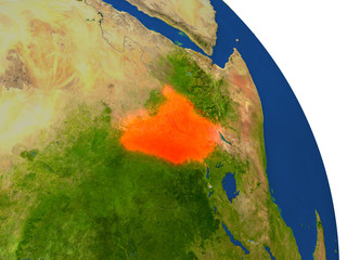 Map of South Sudan in red