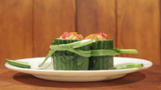 Healthy snack of fresh vegetables. Dietetic foods from environmentally friendly organic products. Vegetables from his garden. Slow rotate (1080p 25 fps, canon 7d, Sigma 24-70)