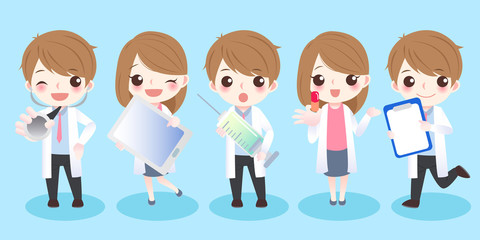 cartoon doctor take different tools
