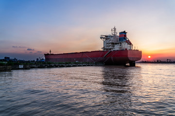 Fototapeta premium view of harbor at sunset in Jiangyin,China.