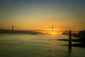 Sunset on Tagus river in Lisbon, Portugal