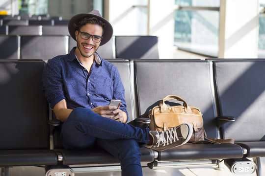 Traveler waiting in an airport